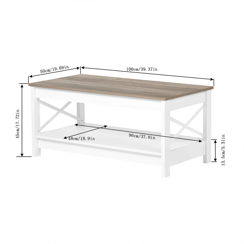 Table basse de style campagnard à deux niveaux avec rangement, table de salon – Blanche