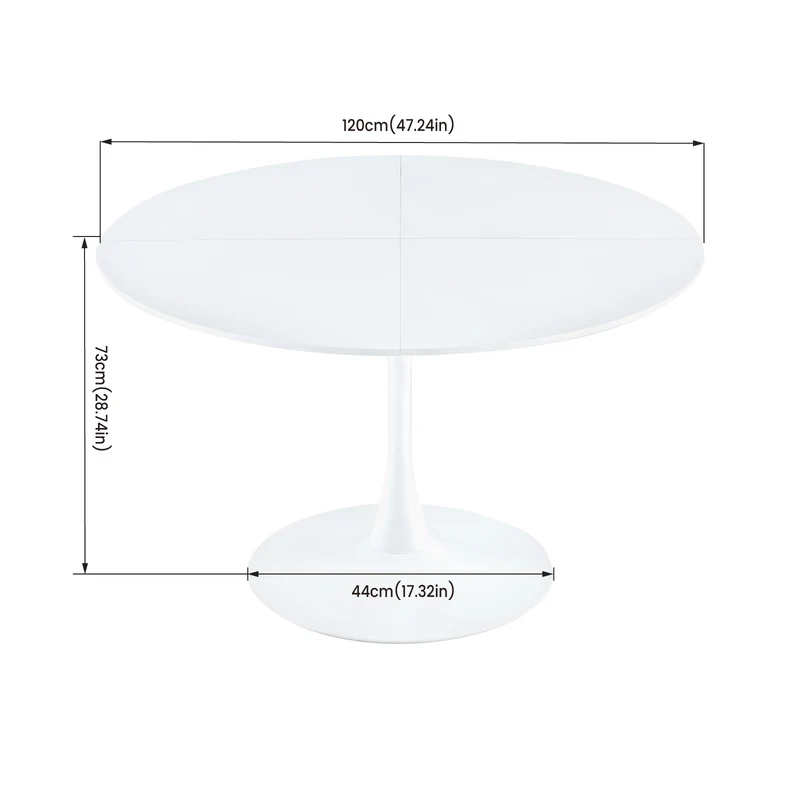 Table ronde de 120 cm avec pieds en fer (4 secteurs) - Blanche