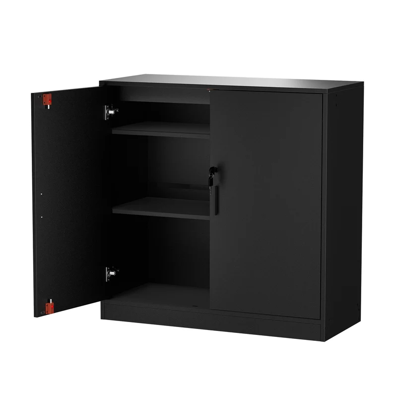 Casier de rangement ZAPATA à double porte et double compartiment avec serrure - Noir