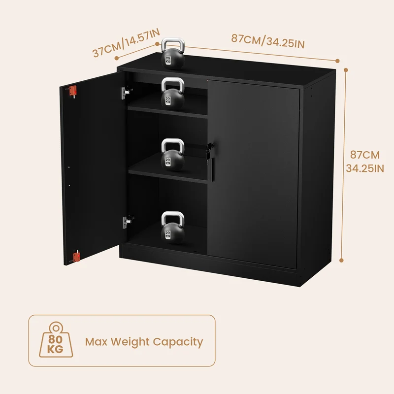 Casier de rangement ZAPATA à double porte et double compartiment avec serrure - Noir