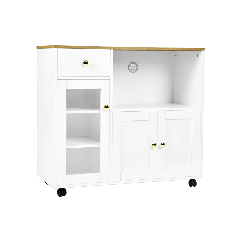 Buffet VIDOR, meuble de cuisine avec support pour micro-ondes - Blanc