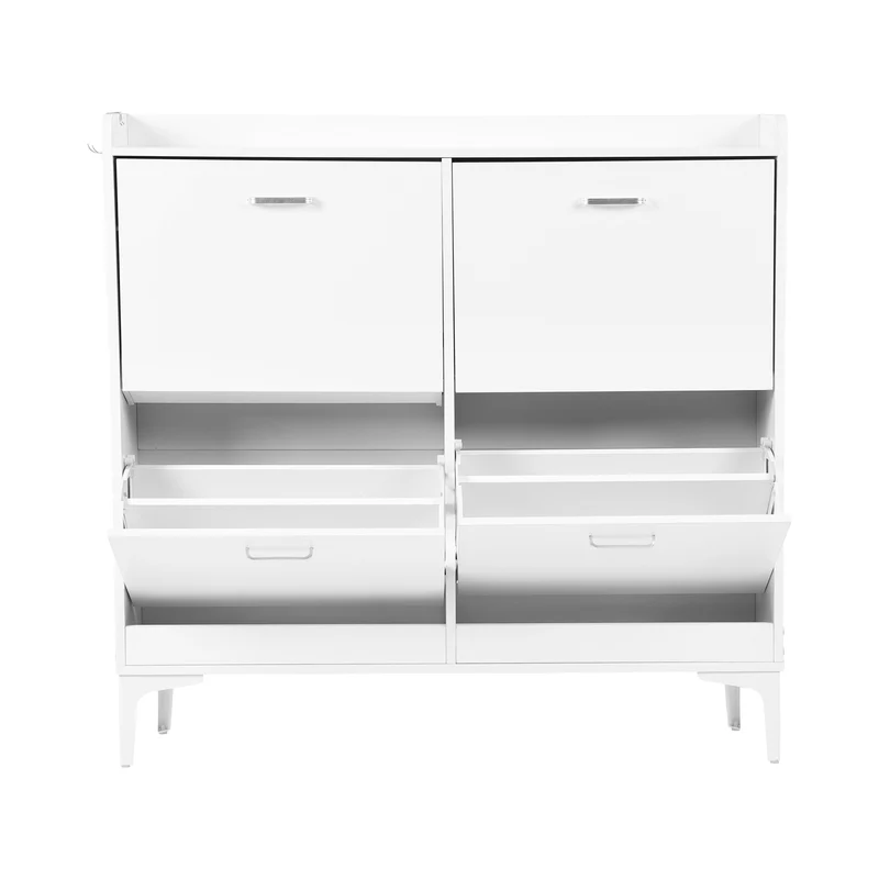 Meuble à chaussures DURHAM à 4 rabats, 105 x 23 x 103 cm - MDF blanc