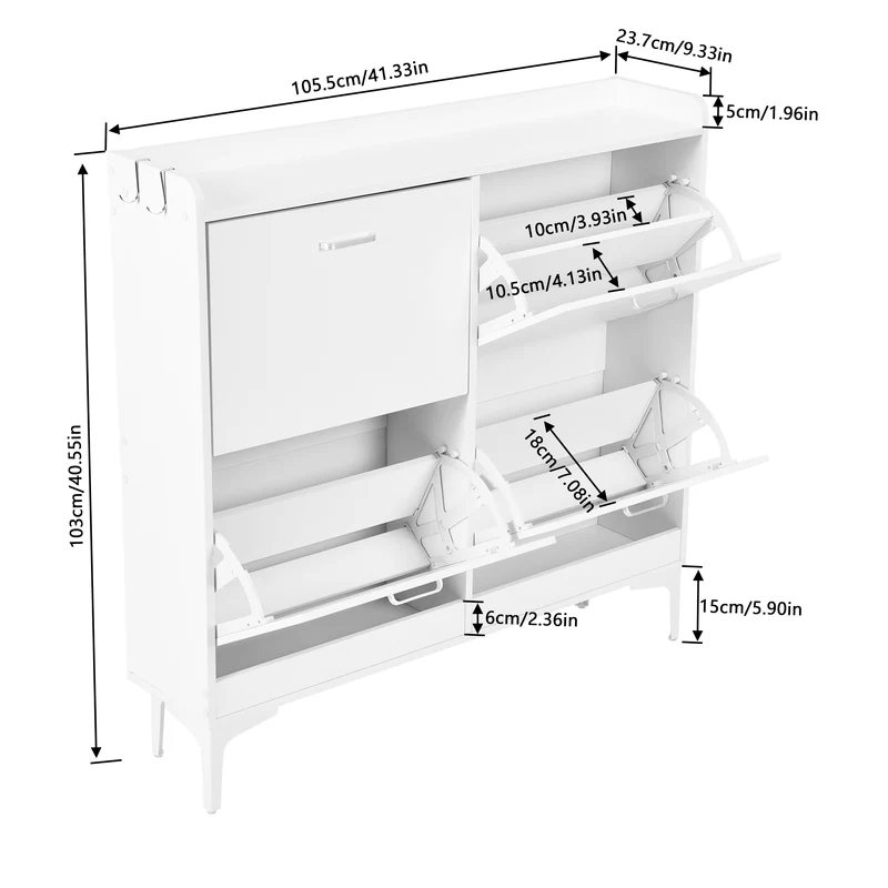 Meuble à chaussures DURHAM à 4 rabats, 105 x 23 x 103 cm - MDF blanc