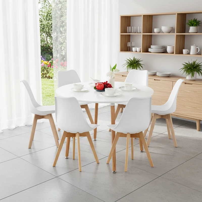 Table de salle à manger ronde 100 cm à 4 pieds - Blanche