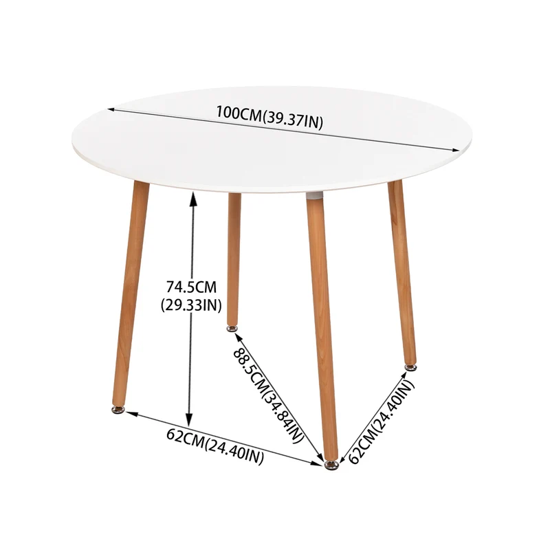 Table de salle à manger ronde 100 cm à 4 pieds - Blanche