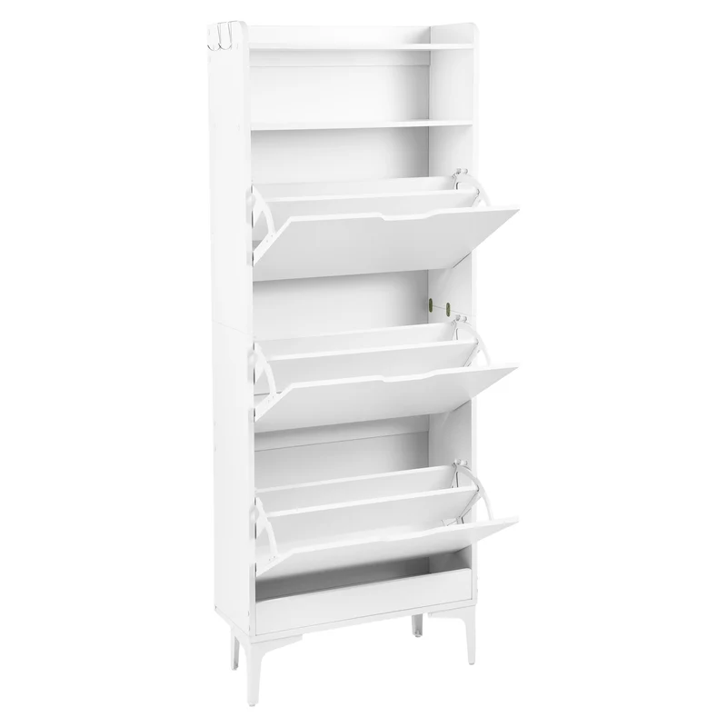 Meuble à chaussures MELVIN à 3 rabats, 60 x 159,3 cm - MDF blanc