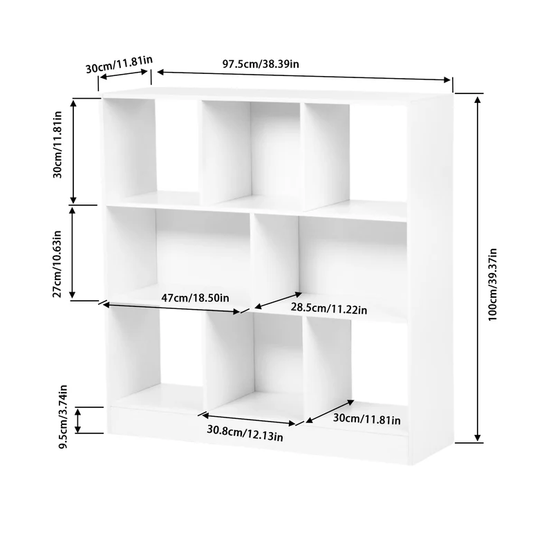 Bookcase Freestanding Storage Unit, 8 Open Compartments-Cloud White