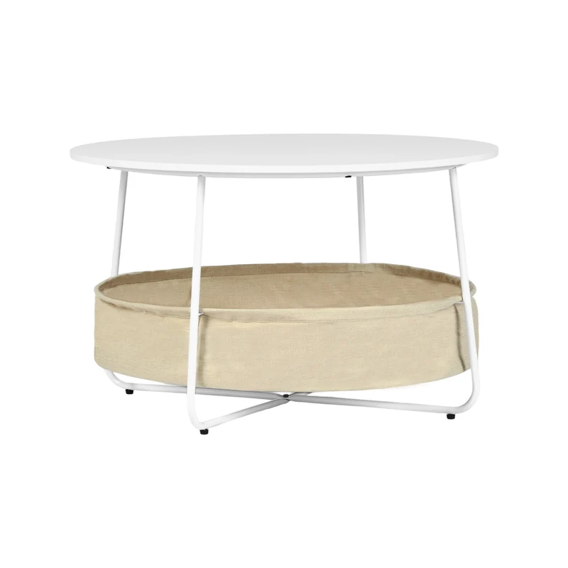 Table basse ronde moderne avec panier de rangement DOYLE - Blanche