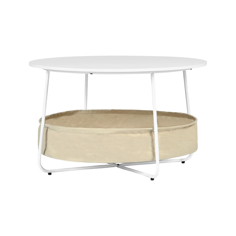 Table basse ronde moderne avec panier de rangement DOYLE - Blanche