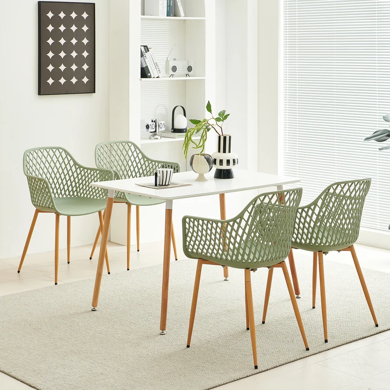 Chaises de salle à manger ROME à accoudoirs ajourés en polypropylène (lot de 4 ou 6) - Vert grisâtre