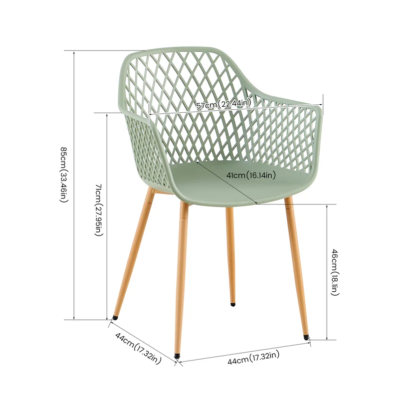 Chaises de salle à manger ROME à accoudoirs ajourés en polypropylène (lot de 4 ou 6) - Vert grisâtre