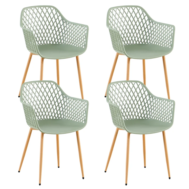Chaises de salle à manger ROME à accoudoirs ajourés en polypropylène (lot de 4 ou 6) - Vert grisâtre