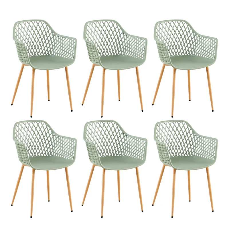 Chaises de salle à manger ROME à accoudoirs ajourés en polypropylène (lot de 4 ou 6) - Vert grisâtre