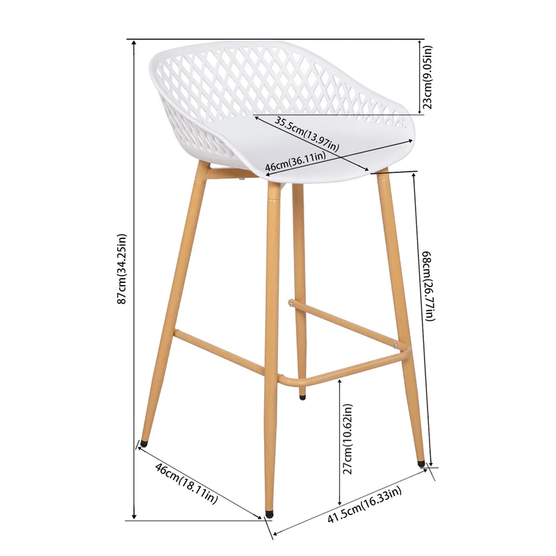 Tabourets de bar Modernes en Fer Forgé, hauteur 87 cm, Dossier Ajouré, lot de 4 - Noir/Blanc