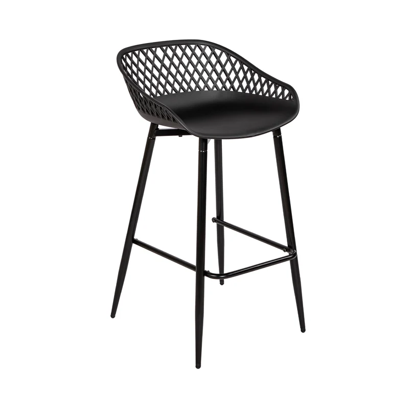Tabourets de bar Modernes en Fer Forgé, hauteur 87 cm, Dossier Ajouré, lot de 4 - Noir/Blanc
