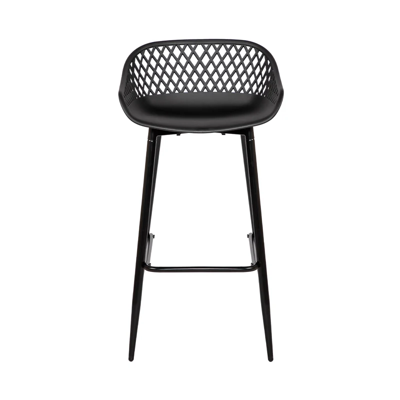 Tabourets de bar Modernes en Fer Forgé, hauteur 87 cm, Dossier Ajouré, lot de 4 - Noir/Blanc