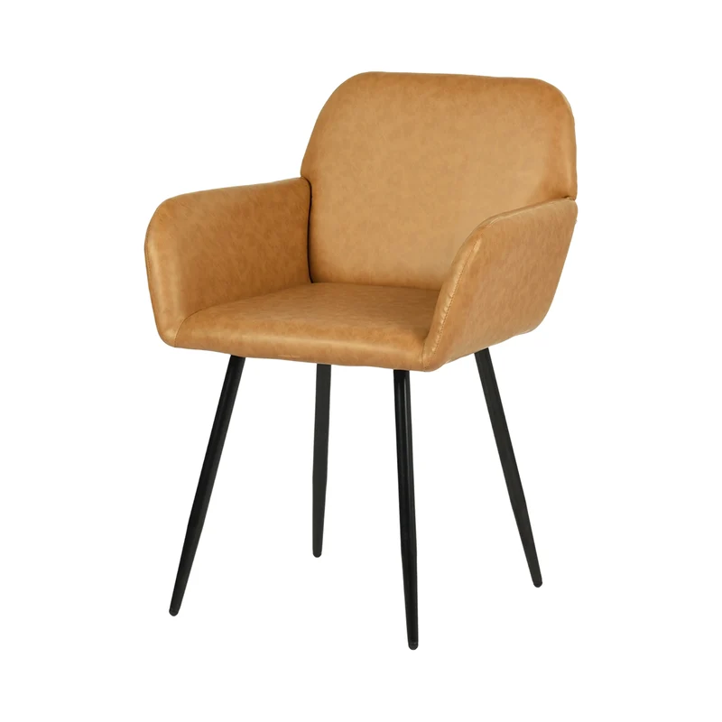 Chaise de salle à manger large avec accoudoirs en similicuir et pieds en fer (lot de 1/2) - Marron