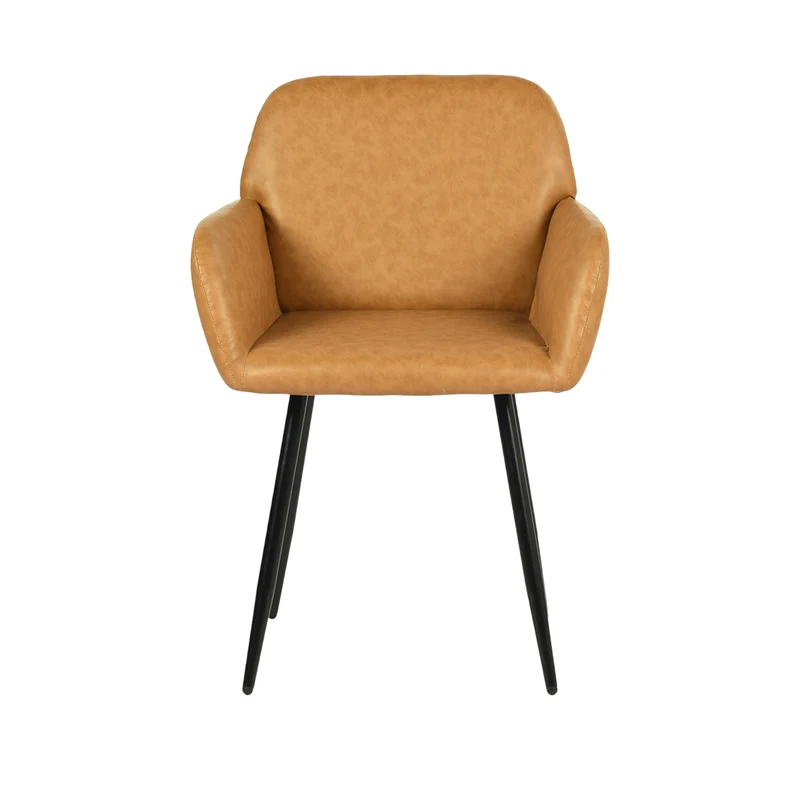 Chaise de salle à manger large avec accoudoirs en similicuir et pieds en fer (lot de 1/2) - Marron
