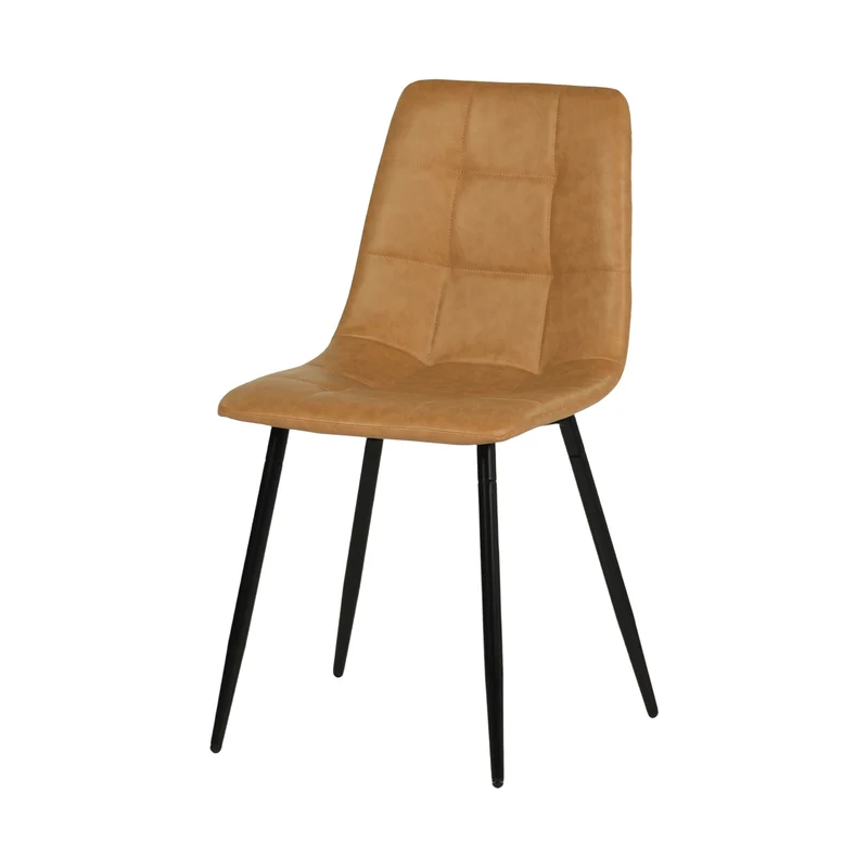 Chaise de salle à manger sans accoudoirs en tissu, pieds en fer noir - Noir/Gris/Marron