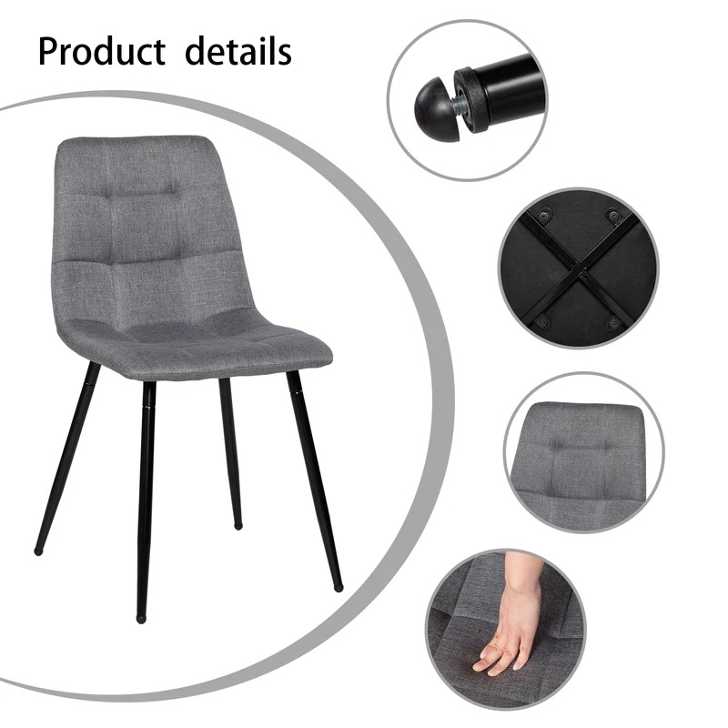Chaise de salle à manger sans accoudoirs en tissu, pieds en fer noir - Noir/Gris/Marron