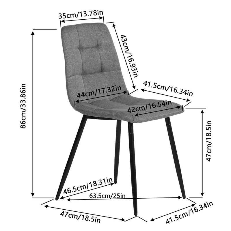 Chaise de salle à manger sans accoudoirs en tissu, pieds en fer noir - Noir/Gris/Marron