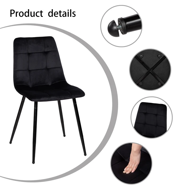 Chaise de salle à manger sans accoudoirs en tissu, pieds en fer noir - Noir/Gris/Marron