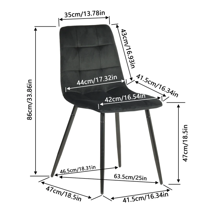Chaise de salle à manger sans accoudoirs en tissu, pieds en fer noir - Noir/Gris/Marron