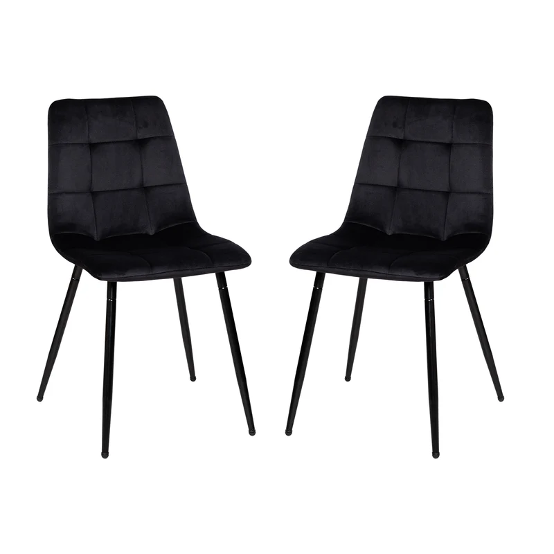 Chaise de salle à manger sans accoudoirs en tissu, pieds en fer noir - Noir/Gris/Marron
