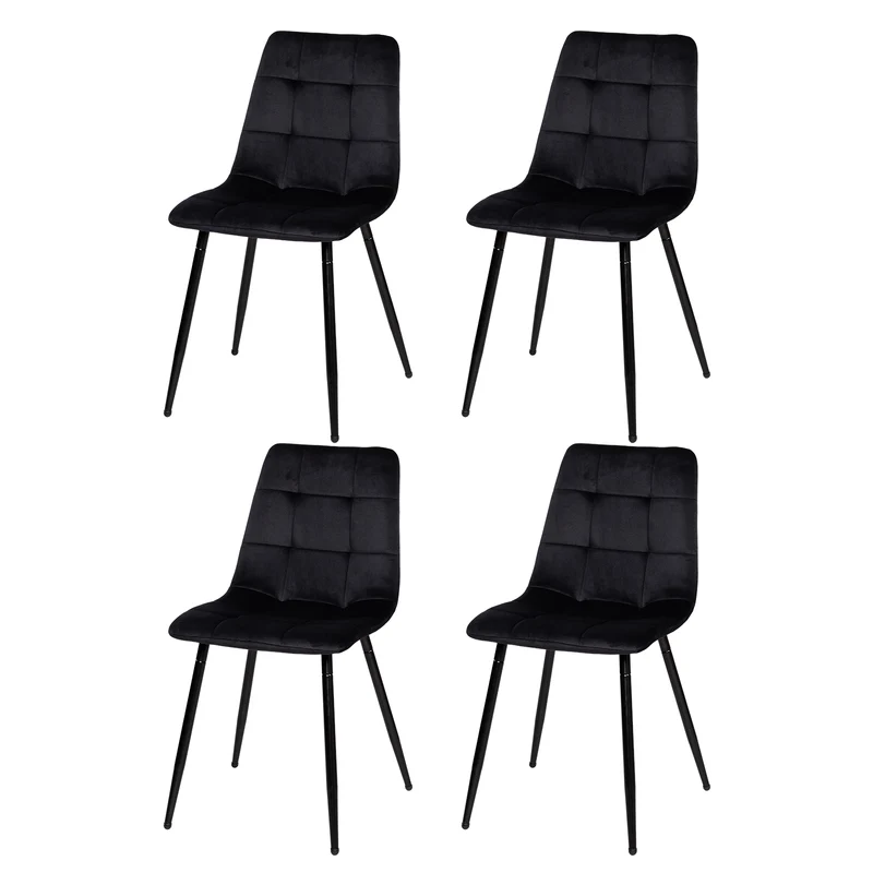 Chaise de salle à manger sans accoudoirs en tissu, pieds en fer noir - Noir/Gris/Marron