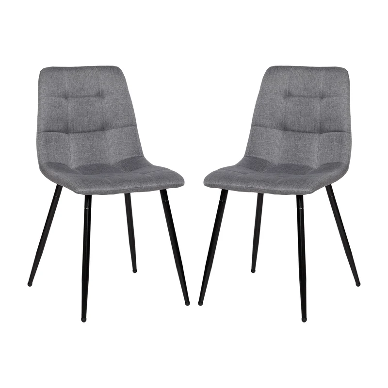 Chaise de salle à manger sans accoudoirs en tissu, pieds en fer noir - Noir/Gris/Marron