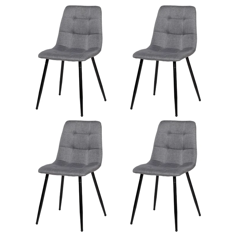 Chaise de salle à manger sans accoudoirs en tissu, pieds en fer noir - Noir/Gris/Marron