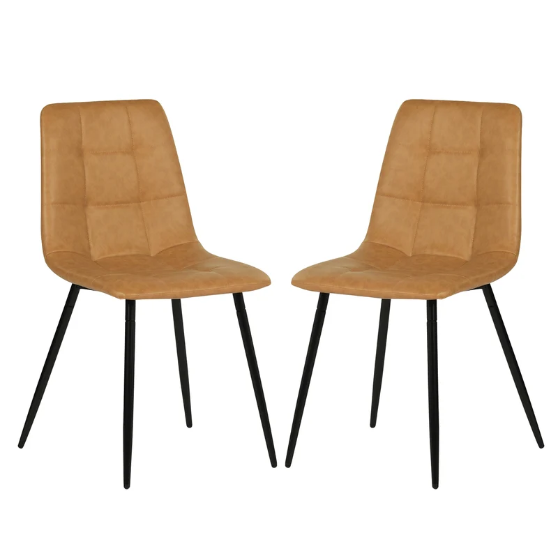 Chaise de salle à manger sans accoudoirs en tissu, pieds en fer noir - Noir/Gris/Marron