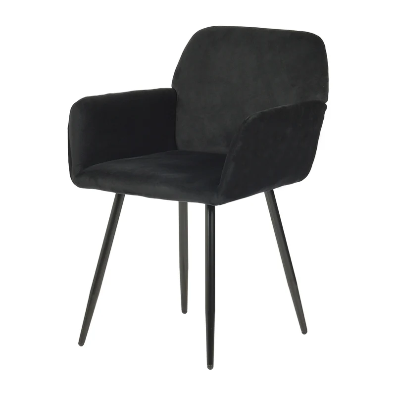 Chaise de salle à manger large avec accoudoirs en velours noir/gris foncé - KAMEY