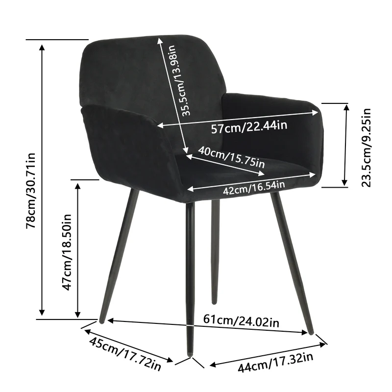 Chaise de salle à manger large avec accoudoirs en velours noir/gris foncé - KAMEY