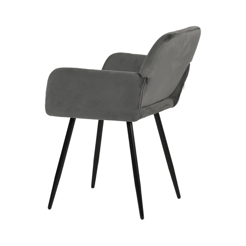 Chaise de salle à manger large avec accoudoirs en velours noir/gris foncé - KAMEY