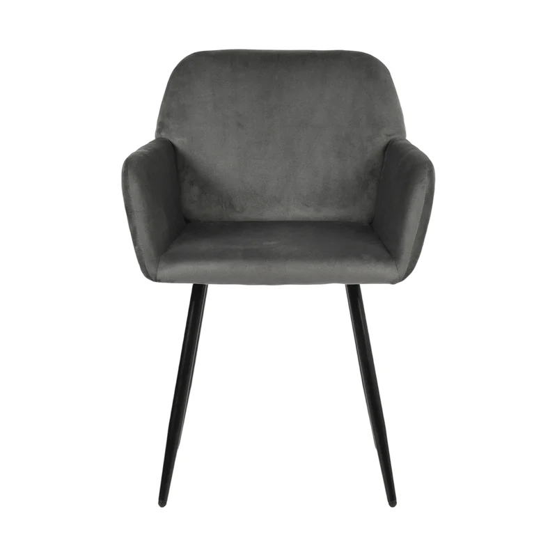 Chaise de salle à manger large avec accoudoirs en velours noir/gris foncé - KAMEY