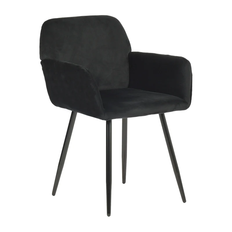 Chaise de salle à manger large avec accoudoirs en velours noir/gris foncé - KAMEY