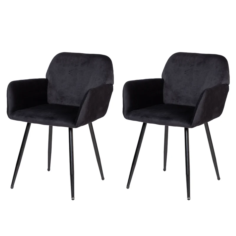 Chaise de salle à manger large avec accoudoirs en velours noir/gris foncé - KAMEY
