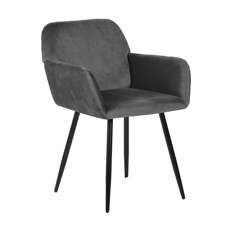 Chaise de salle à manger large avec accoudoirs en velours noir/gris foncé - KAMEY