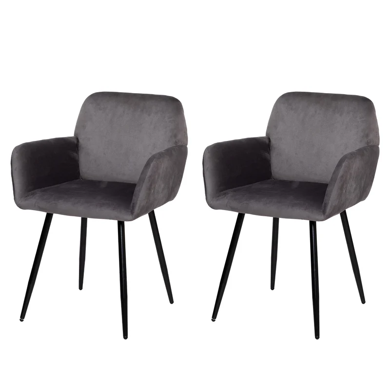 Chaise de salle à manger large avec accoudoirs en velours noir/gris foncé - KAMEY