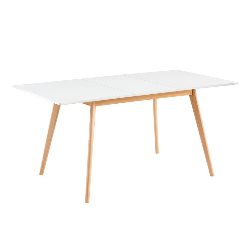 DUVALL Table à manger extensible rectangulaire blanche 120-160 cm