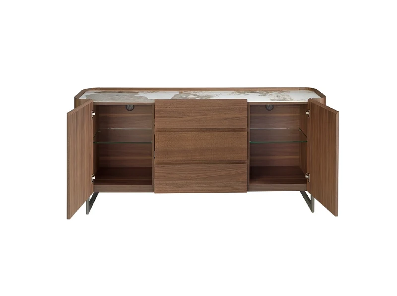 Buffet design en noyer et plateau en marbre de porcelaine – Angel Cerdá 3252