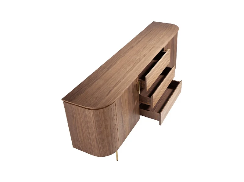 Buffet design en bois de noyer avec poignées en acier doré – Angel Cerdá 3228