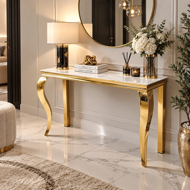 Console Baroque – Marbre Blanc & Doré