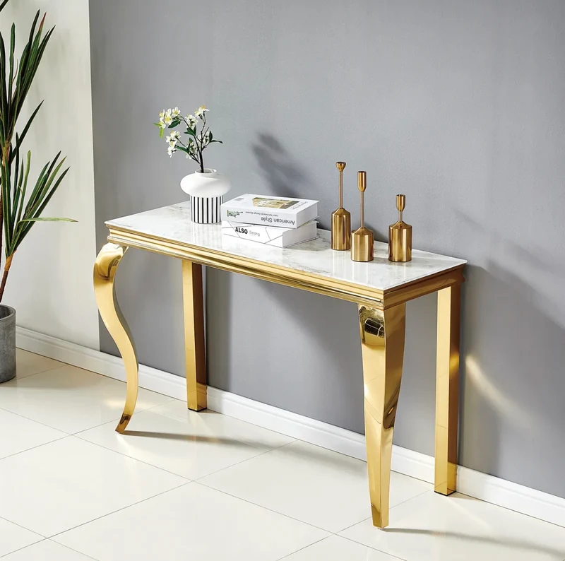 Console Baroque – Marbre Blanc & Doré