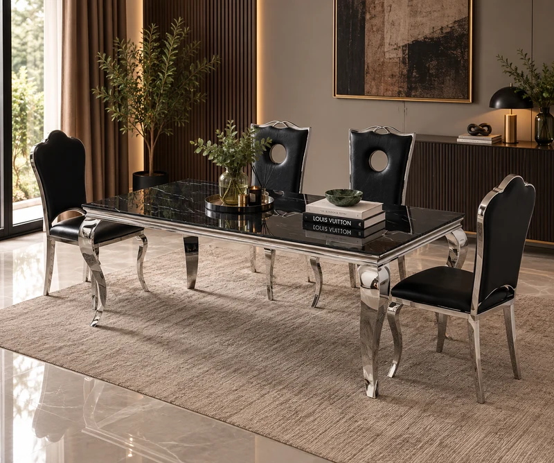 Table à manger Baroque – Marbre & Argenté