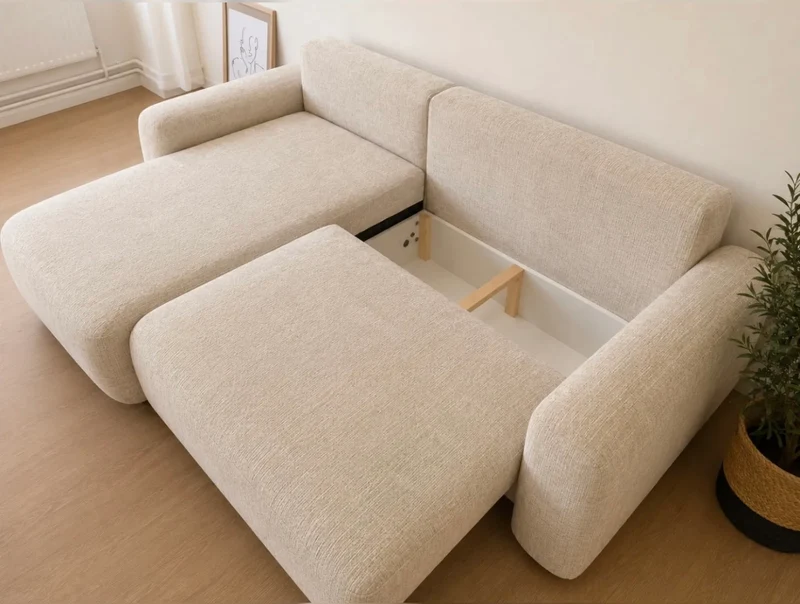 Canapé d’Angle Betis Convertible – Tissu Marbella Beige
