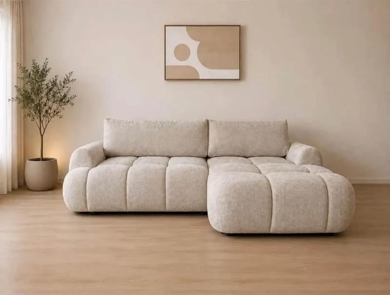 Canapé d’Angle Bubble Leo Convertible – Tissu Marbella Beige