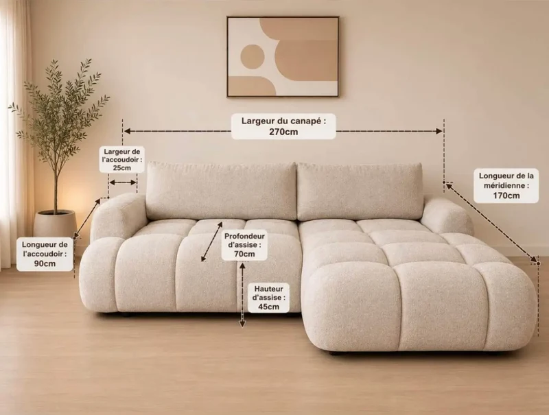 Canapé d’Angle Bubble Leo Convertible – Tissu Marbella Beige