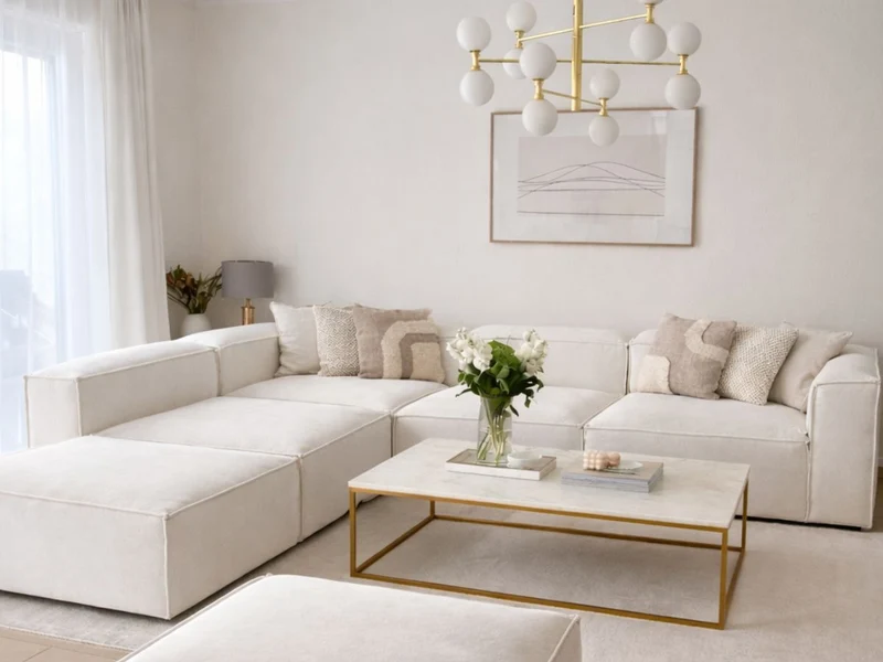 Canapé Modulable 4+1 Pouf en Velours Blanc Anti-Tâche – Design Contemporain & Confort Luxueux